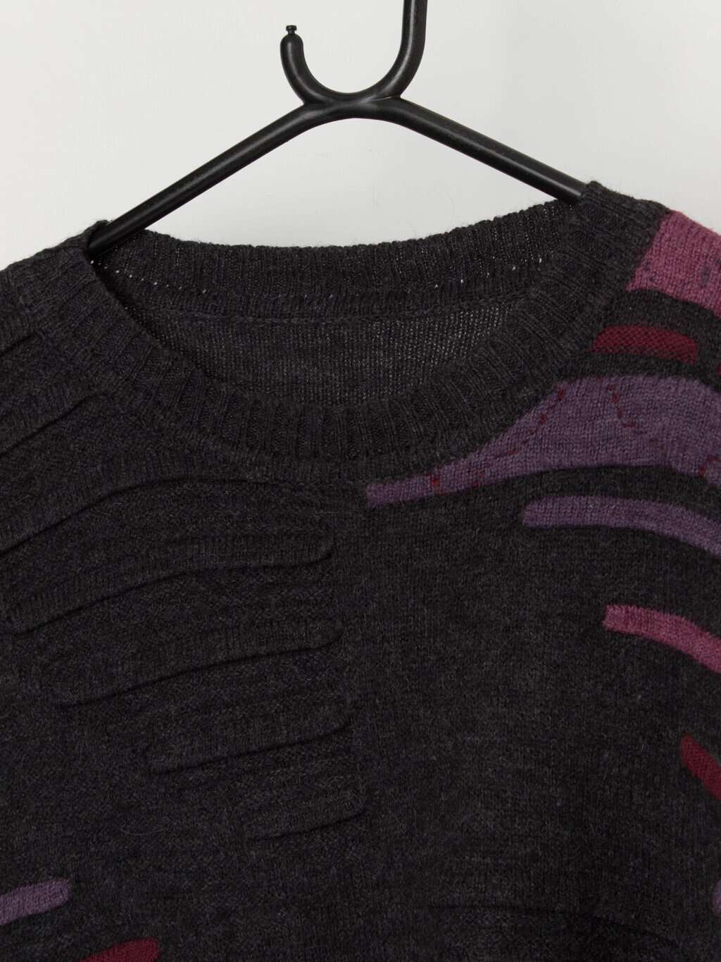 Vintage 90s knitted jumper in grey and purple - Large / XL - Image 2