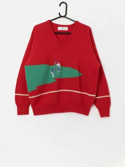 80s vintage Nick Faldo Pringle red golf jumper - Medium / Large