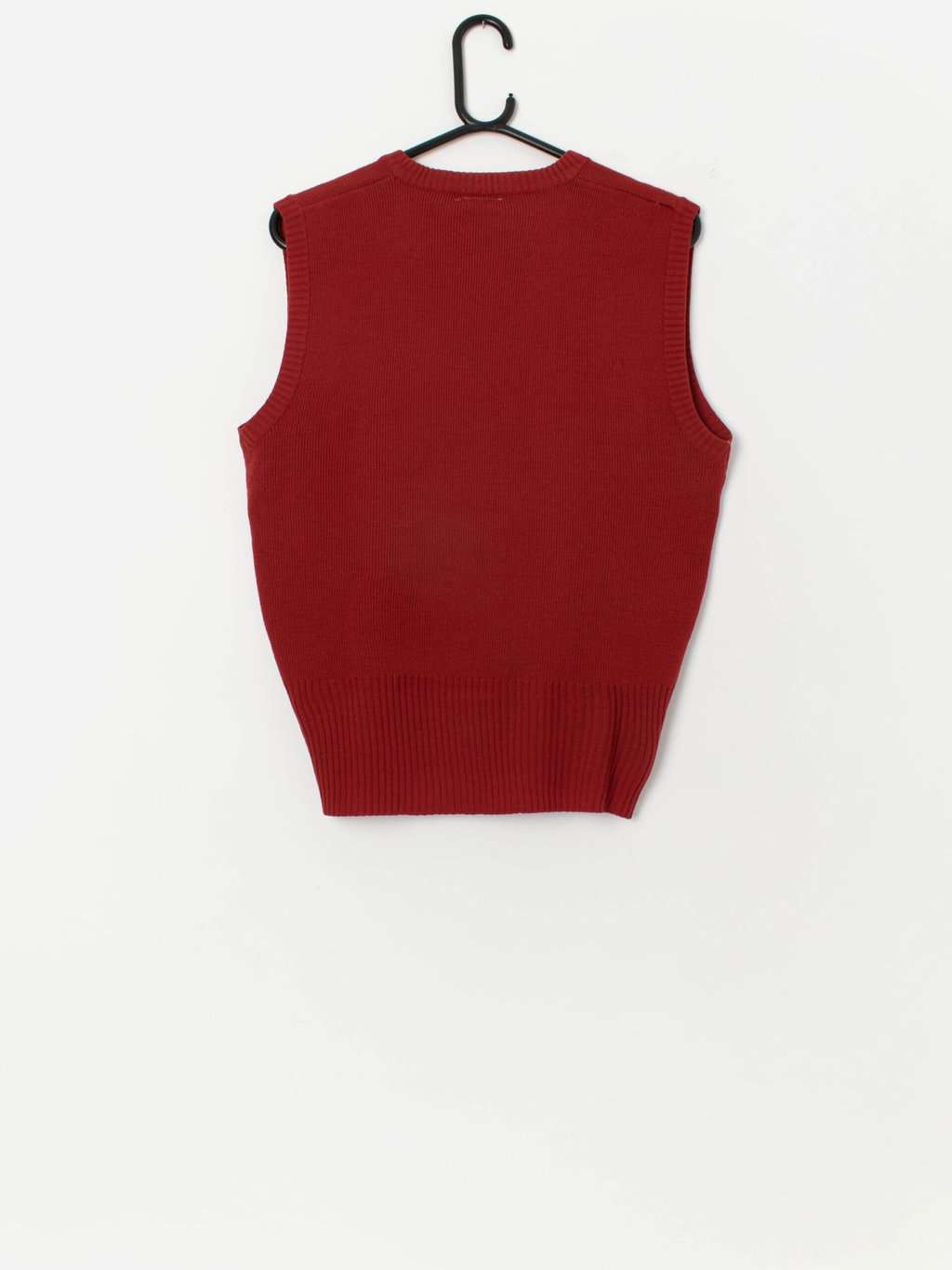 70s vintage autumn knitted vest in orange-red - Small - Image 3
