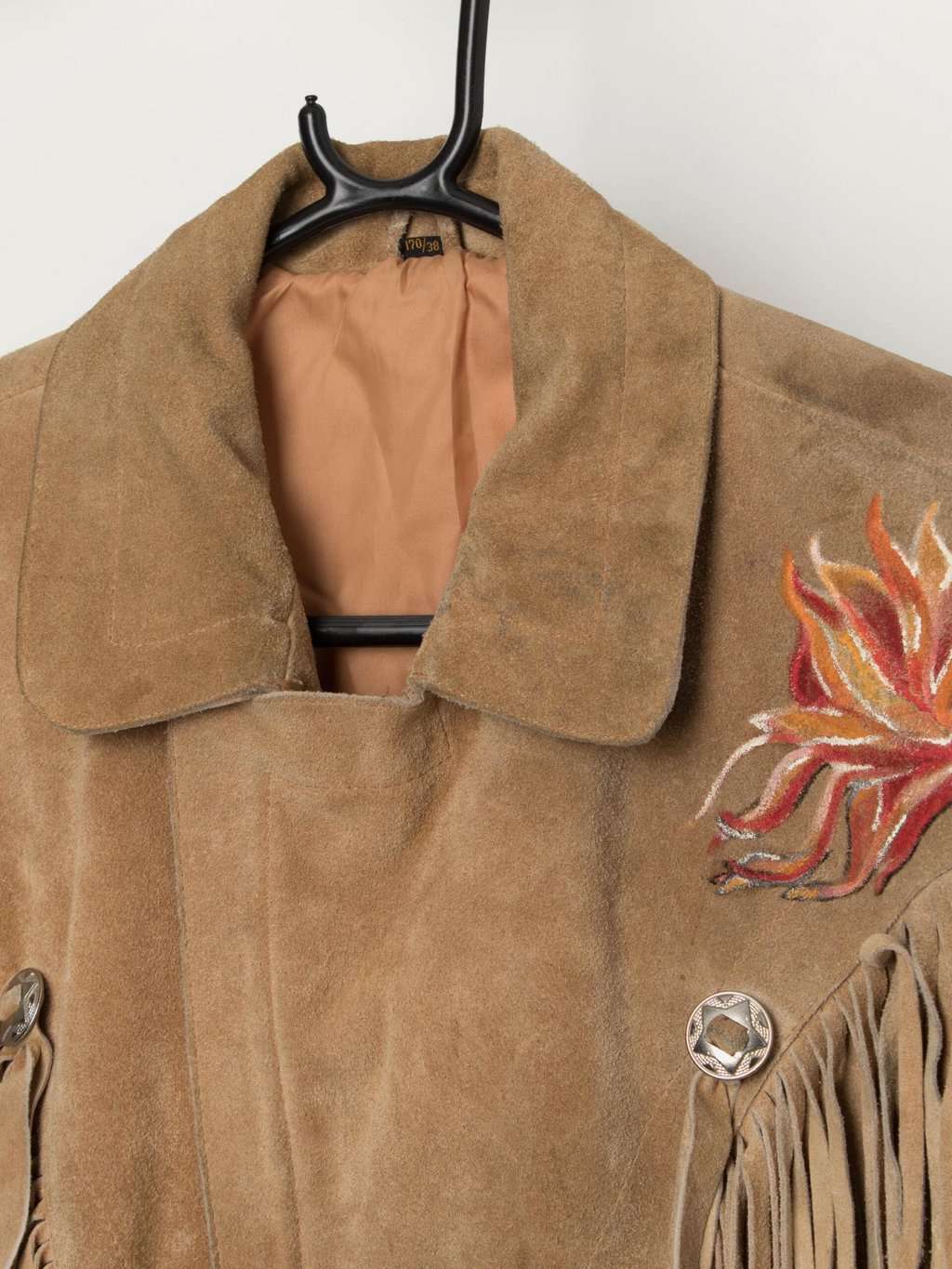 Vintage suede western jacket with hand painted collar and fringe detail - Small / Medium - Image 4