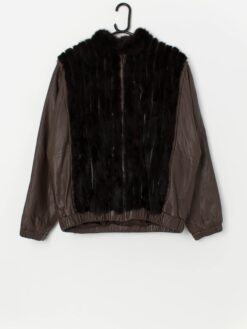 Vintage brown mink fur leather jacket in brown - M / L