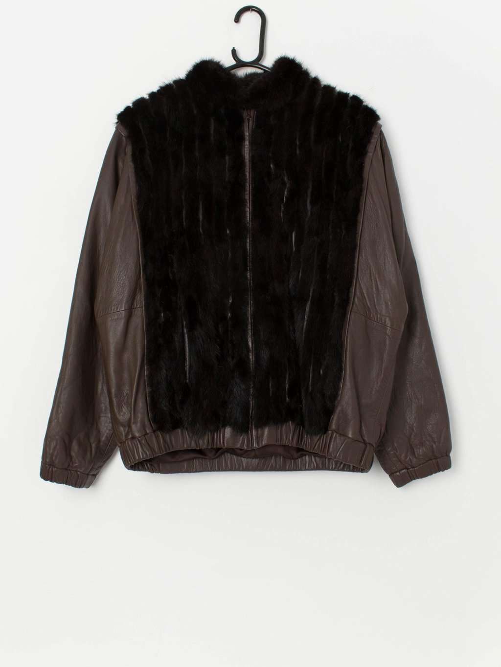 Vintage brown mink fur leather jacket in brown - M / L
