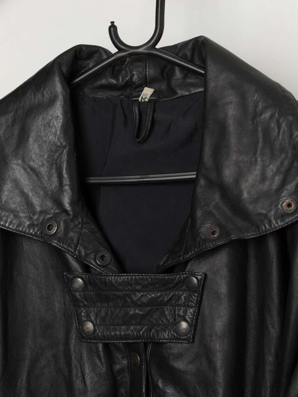 80s vintage black leather jacket, oversized - Medium - Image 4