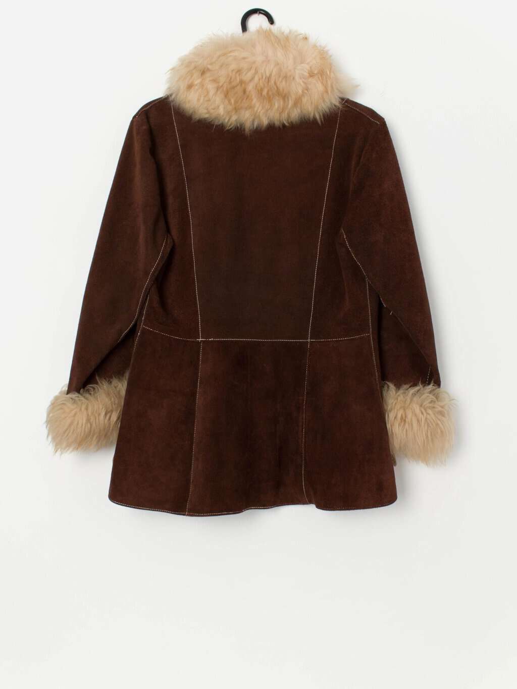 70s vintage suede jacket with sheepskin collar and cuffs - Small / Medium - Image 4