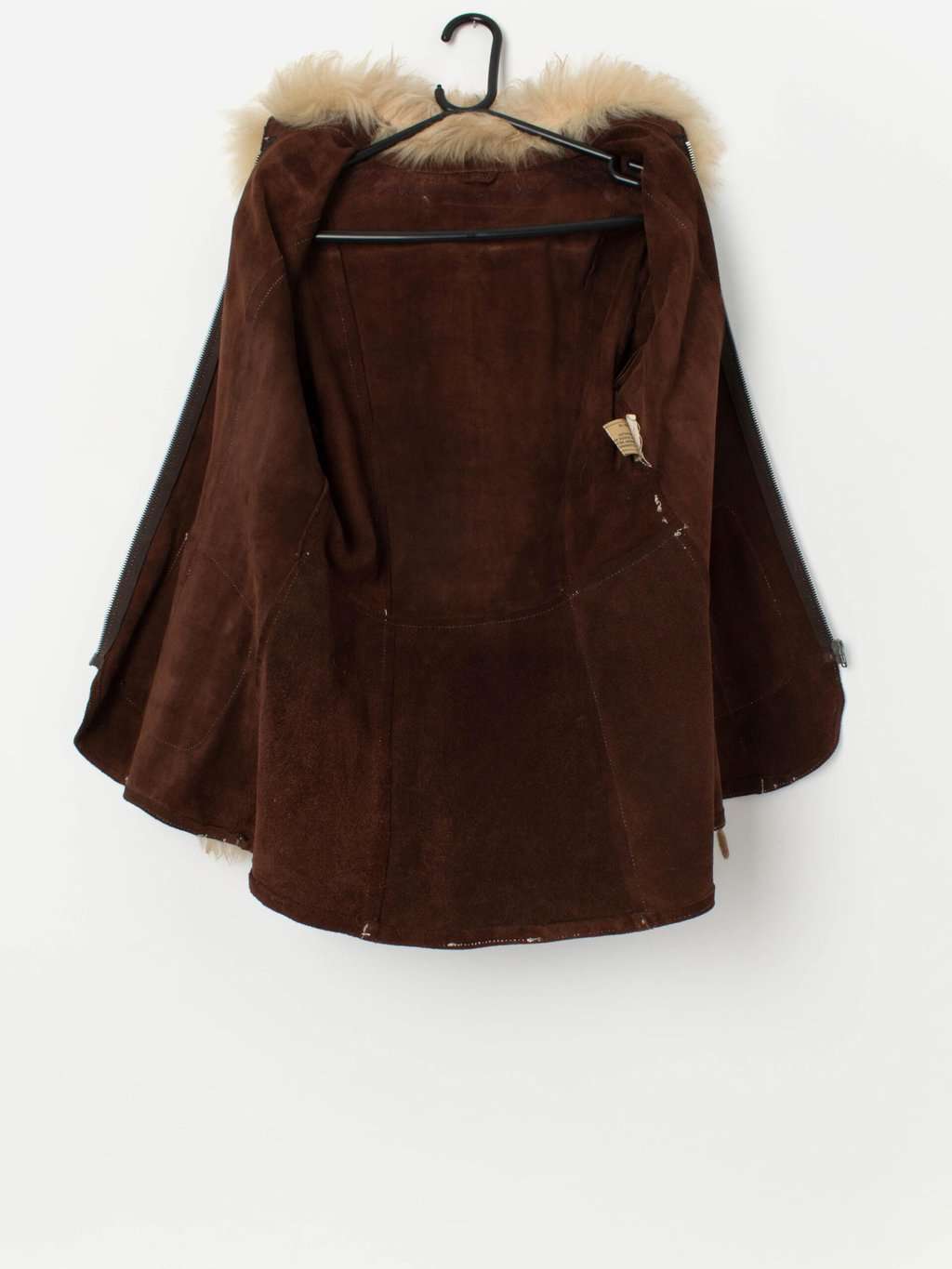 70s vintage suede jacket with sheepskin collar and cuffs - Small / Medium - Image 2