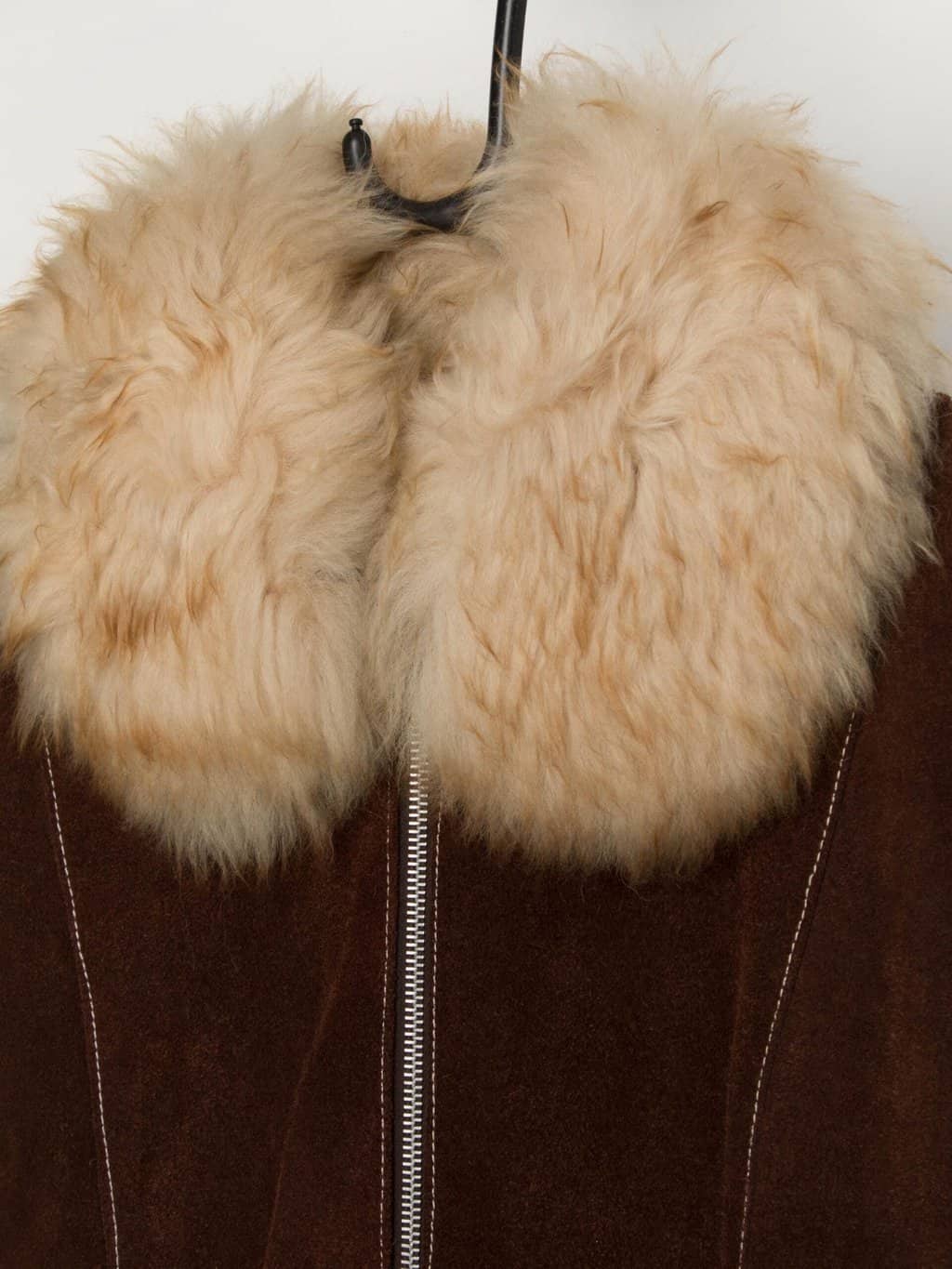 70s vintage suede jacket with sheepskin collar and cuffs - Small / Medium - Image 3