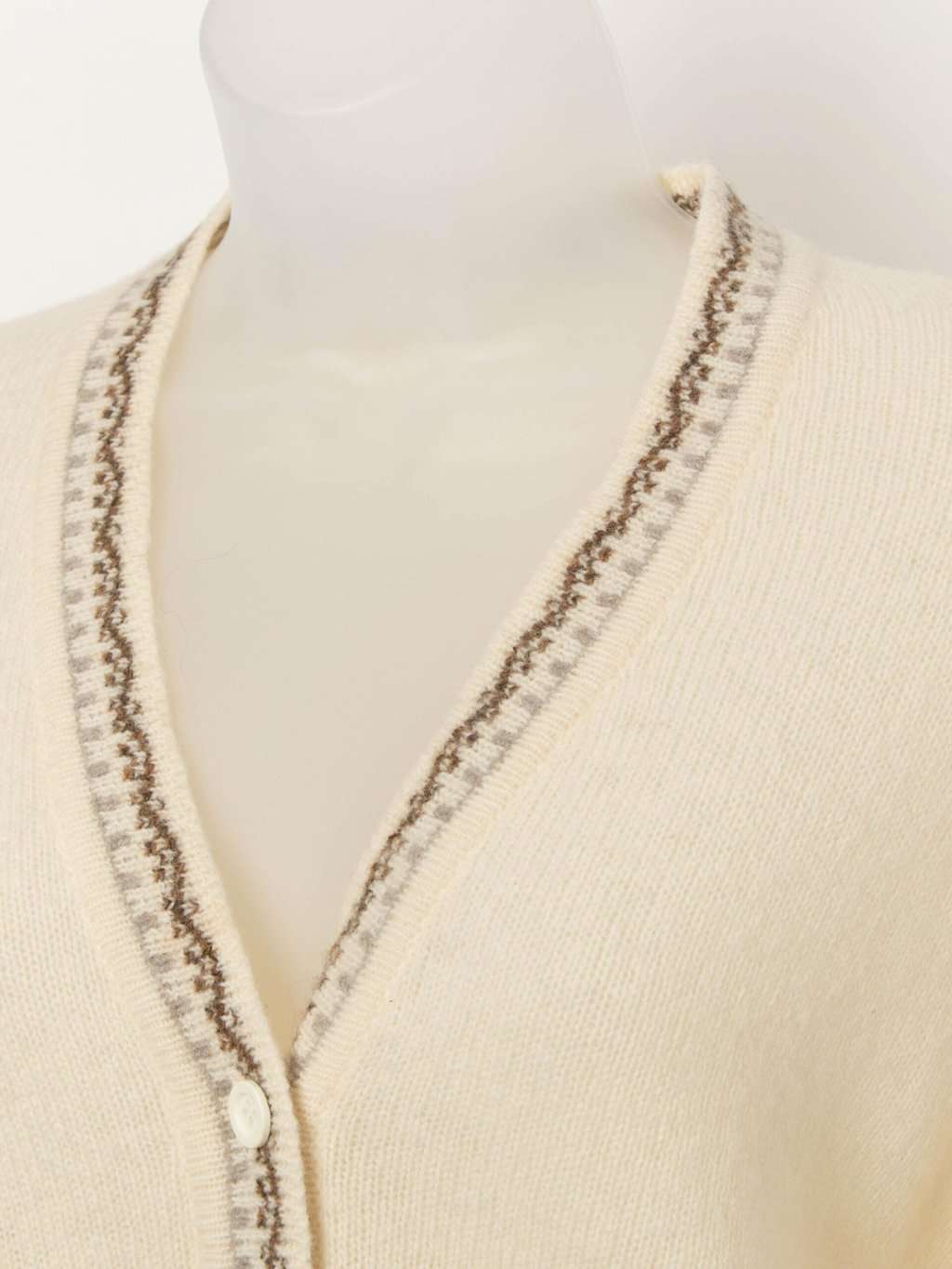 Vintage fine wool cream cardigan with brown detail - Small - Image 2