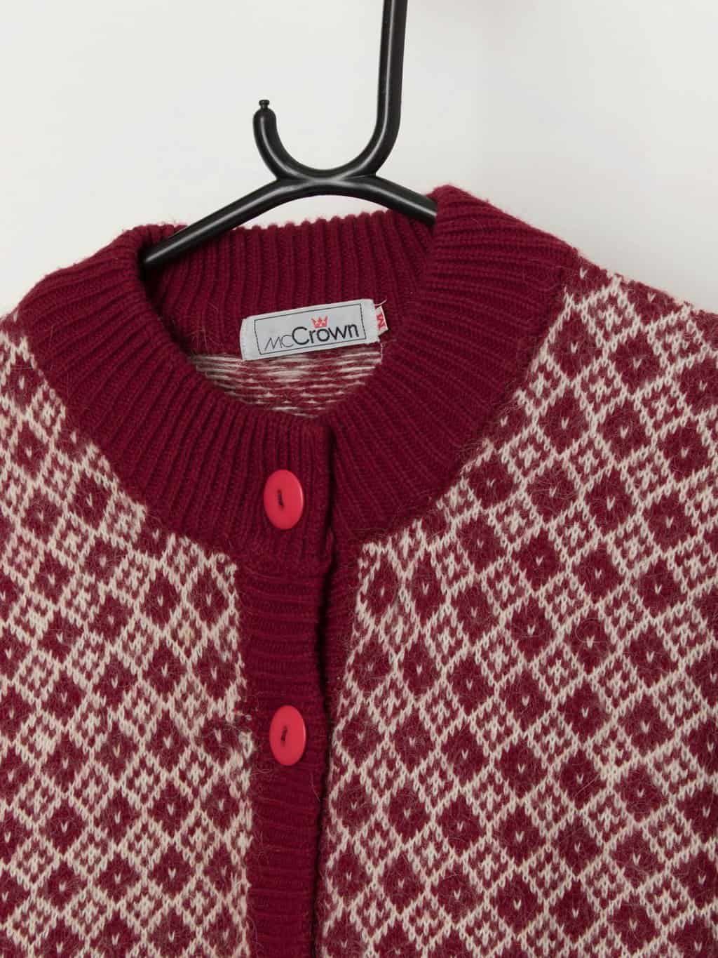 Vintage fluffy cardigan in red and white - Medium - Image 2