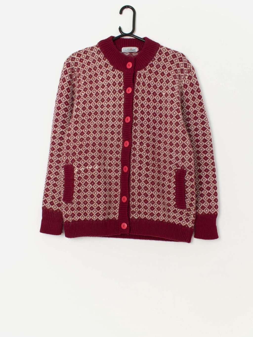 Vintage fluffy cardigan in red and white - Medium