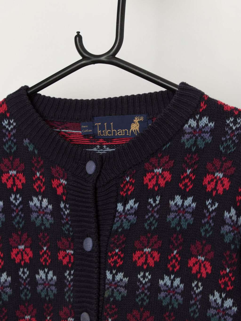 Vintage Tulchan cotton cardigan with bright geometric pattern - Medium - Image 2