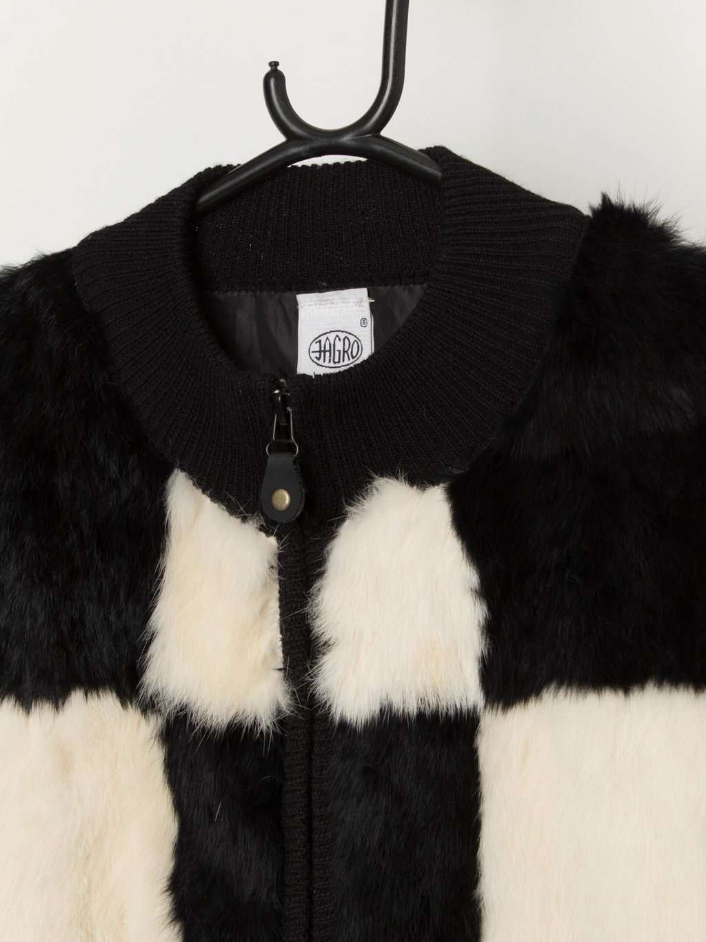 Vintage black and white rabbit fur zipped sweater - Medium - Image 2