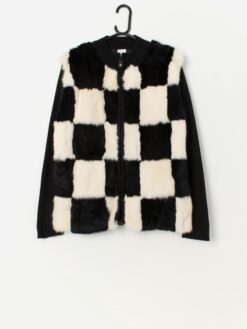 Vintage black and white rabbit fur zipped sweater - Medium