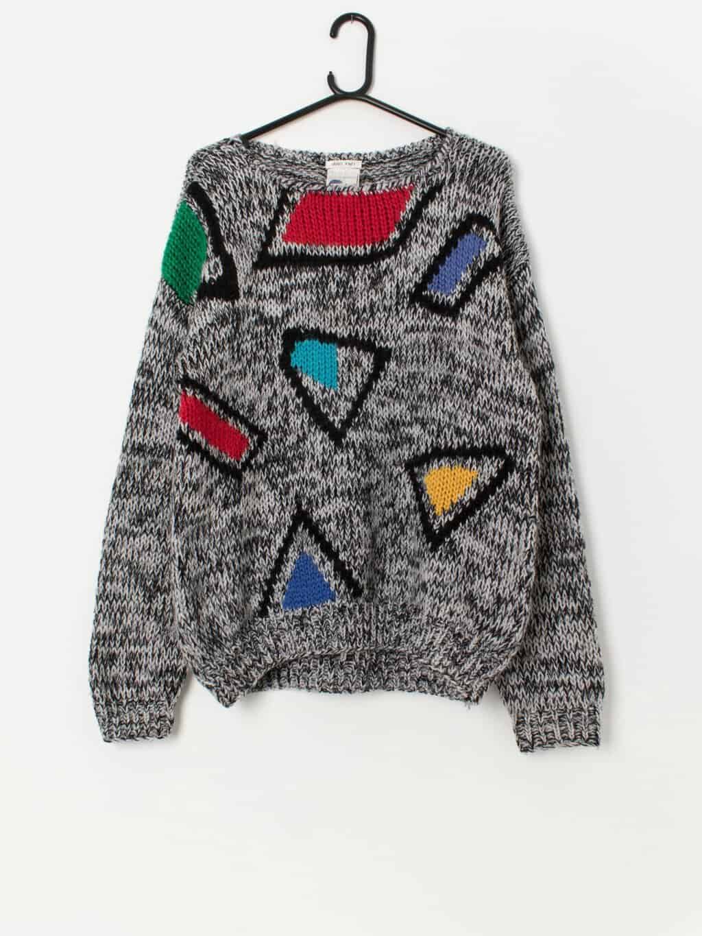 1980s vintage handknitted jumper with geometric pattern - Medium / Large