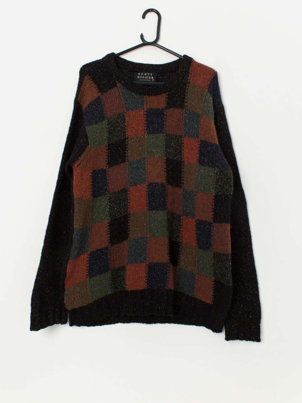 90s vintage Scott Officer checked sweater, made in Scotland - Medium