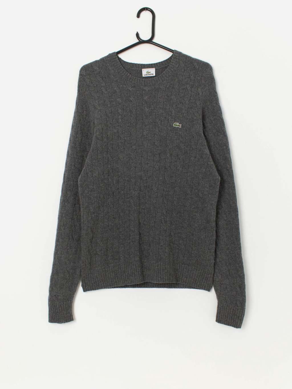 Vintage men's Lacoste lambswool sweater in grey - Medium