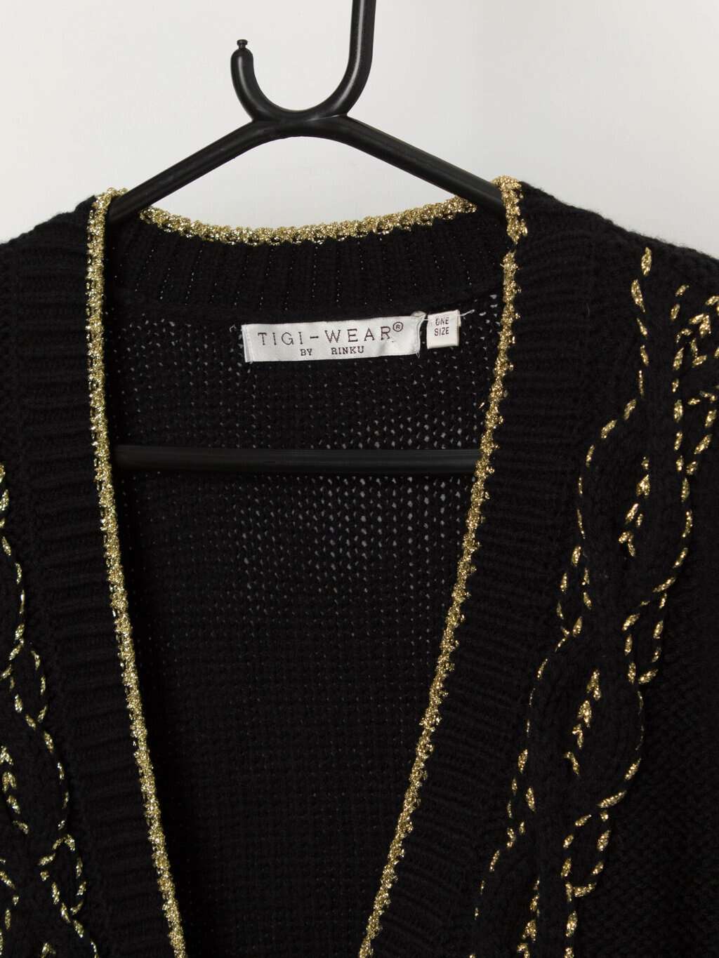 Vintage black and gold cable knit cardigan - Large - Image 2