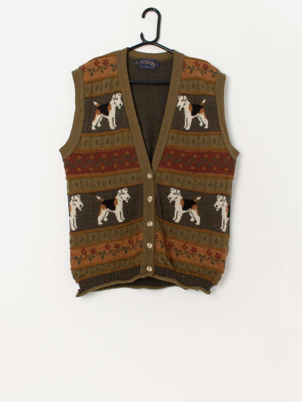 Vintage terrier dog knitted vest by Acorn - Large
