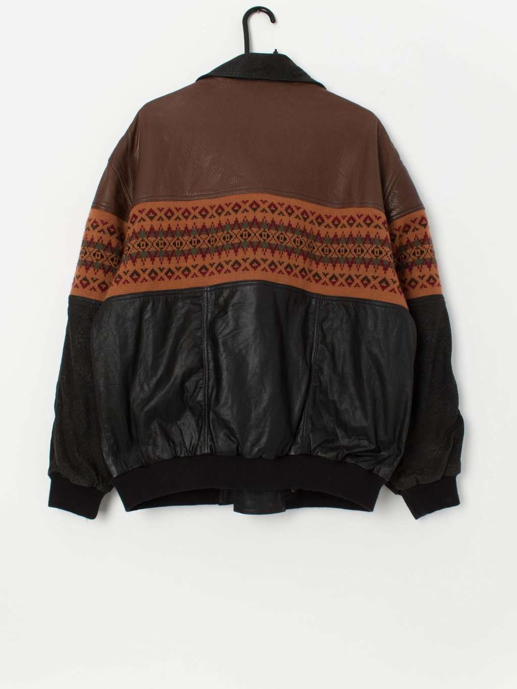 Vintage leather Aztec bomber jacket in brown, black and autumn orange - Medium - Image 4