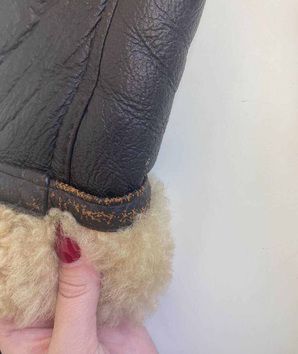 Women's vintage sheepskin jacket, brown leather flight jacket - Medium - Image 7