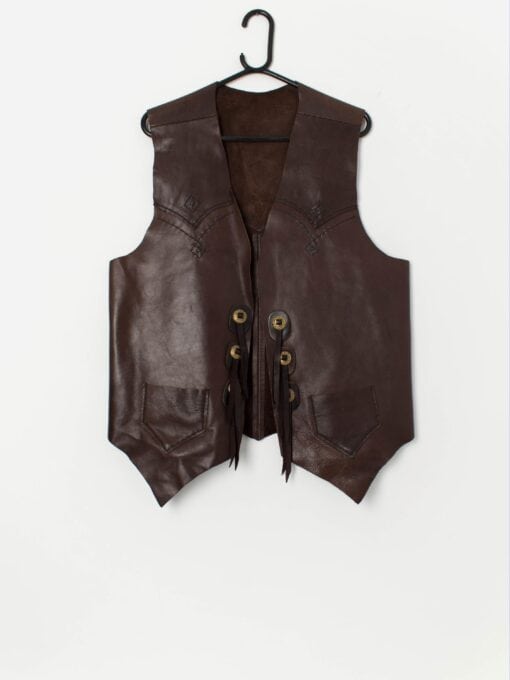 Vintage brown leather waistcoat, handcrafted - Medium