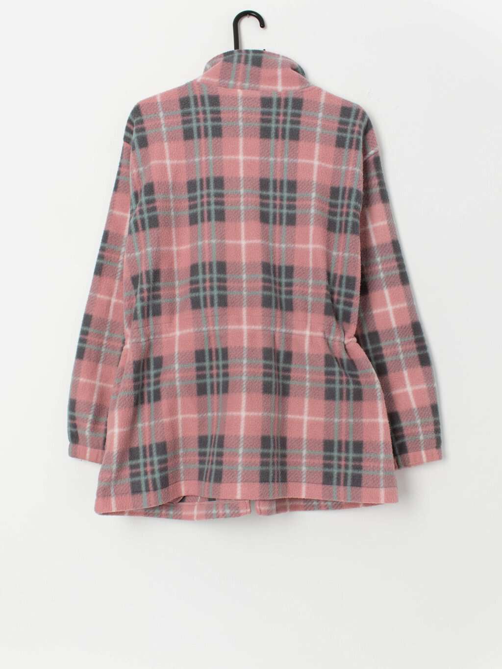 Vintage plaid fleece with drawstring waist in pink and green - Large - Image 3