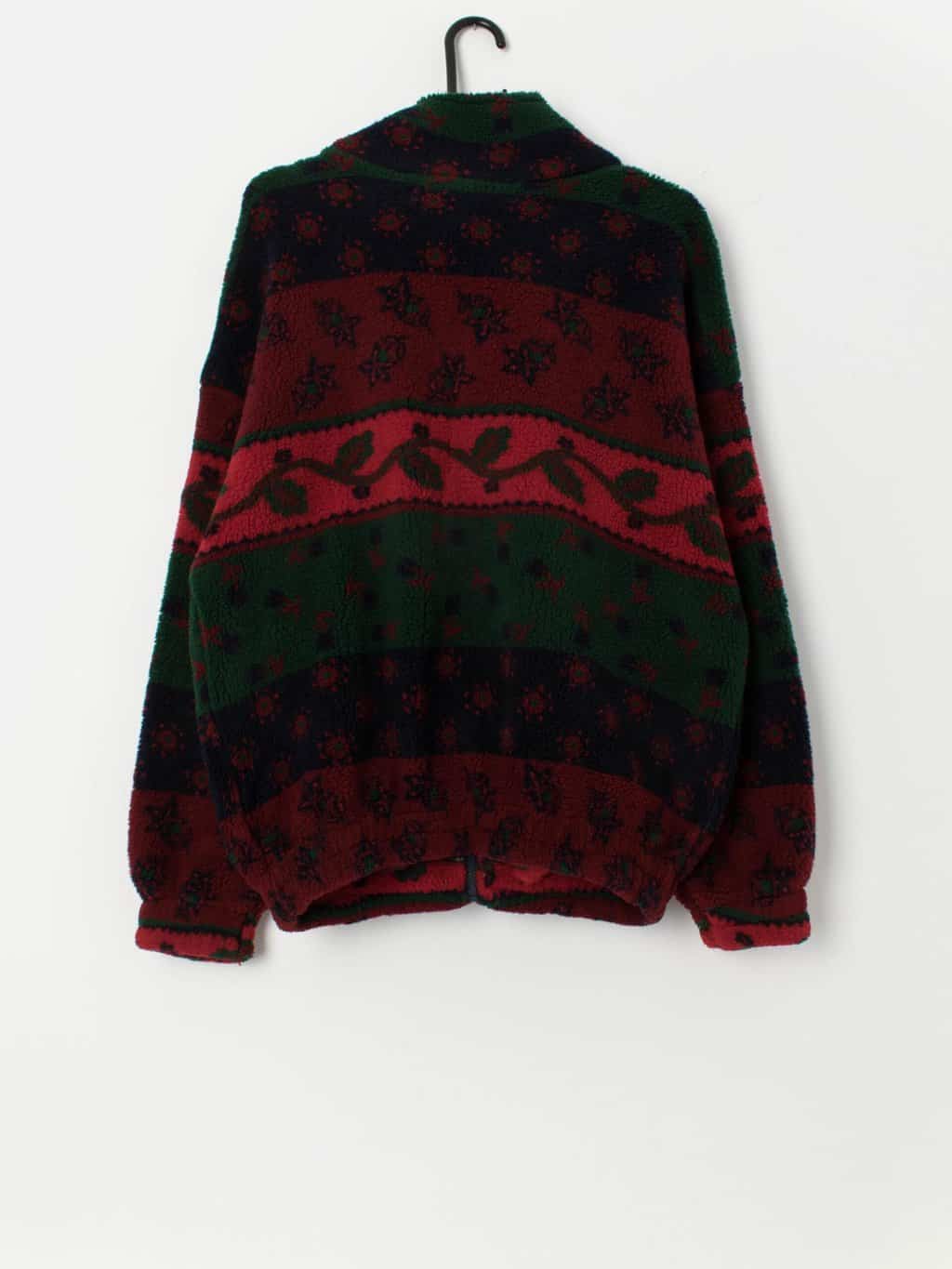 90s vintage patterned fleece in forest green and red - Small / Medium - Image 3