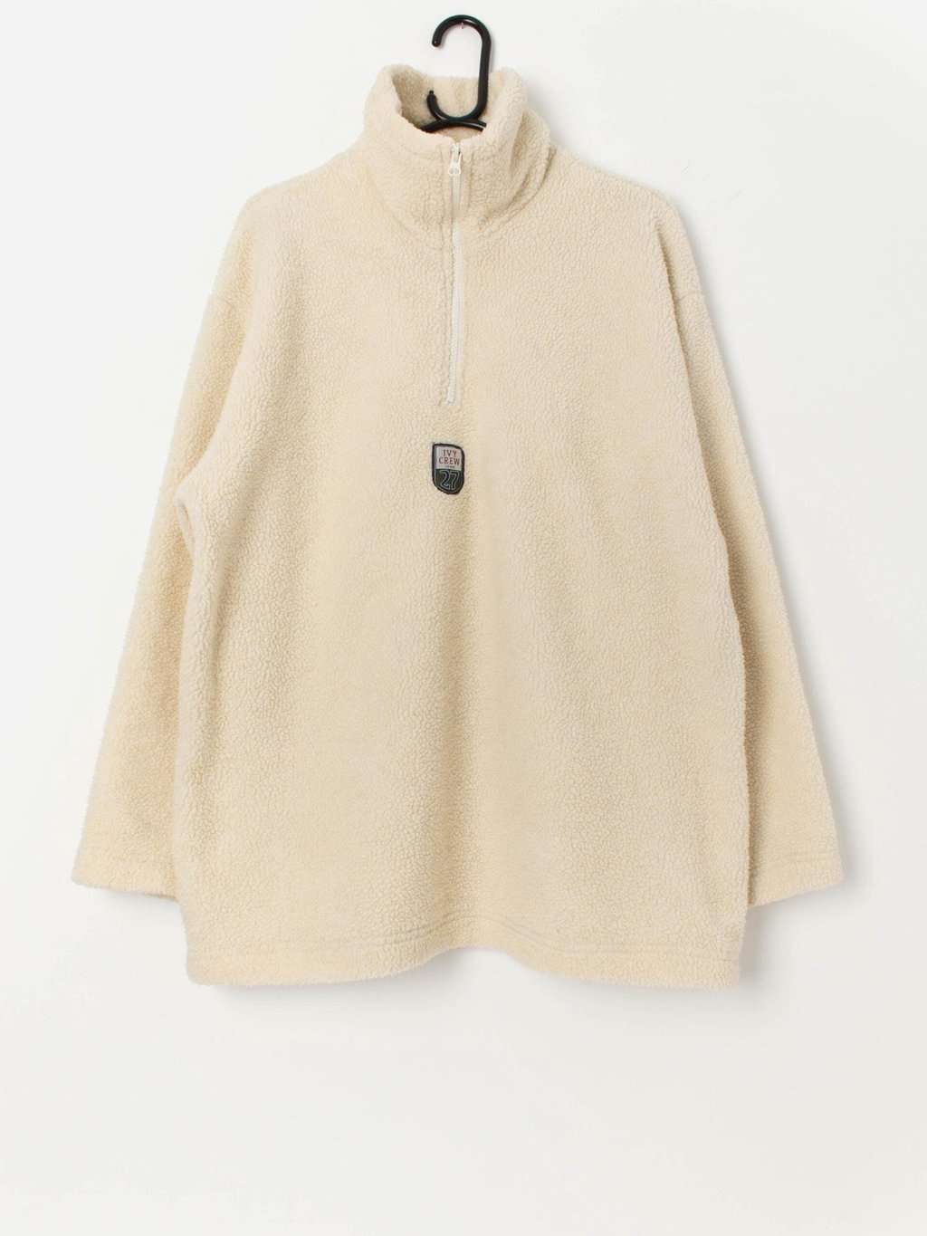 Men's vintage quarter zip cream fleece - Large