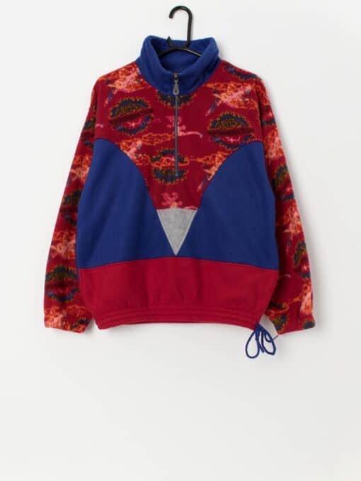 Vintage funky quarter zip fleece in red and blue - Small