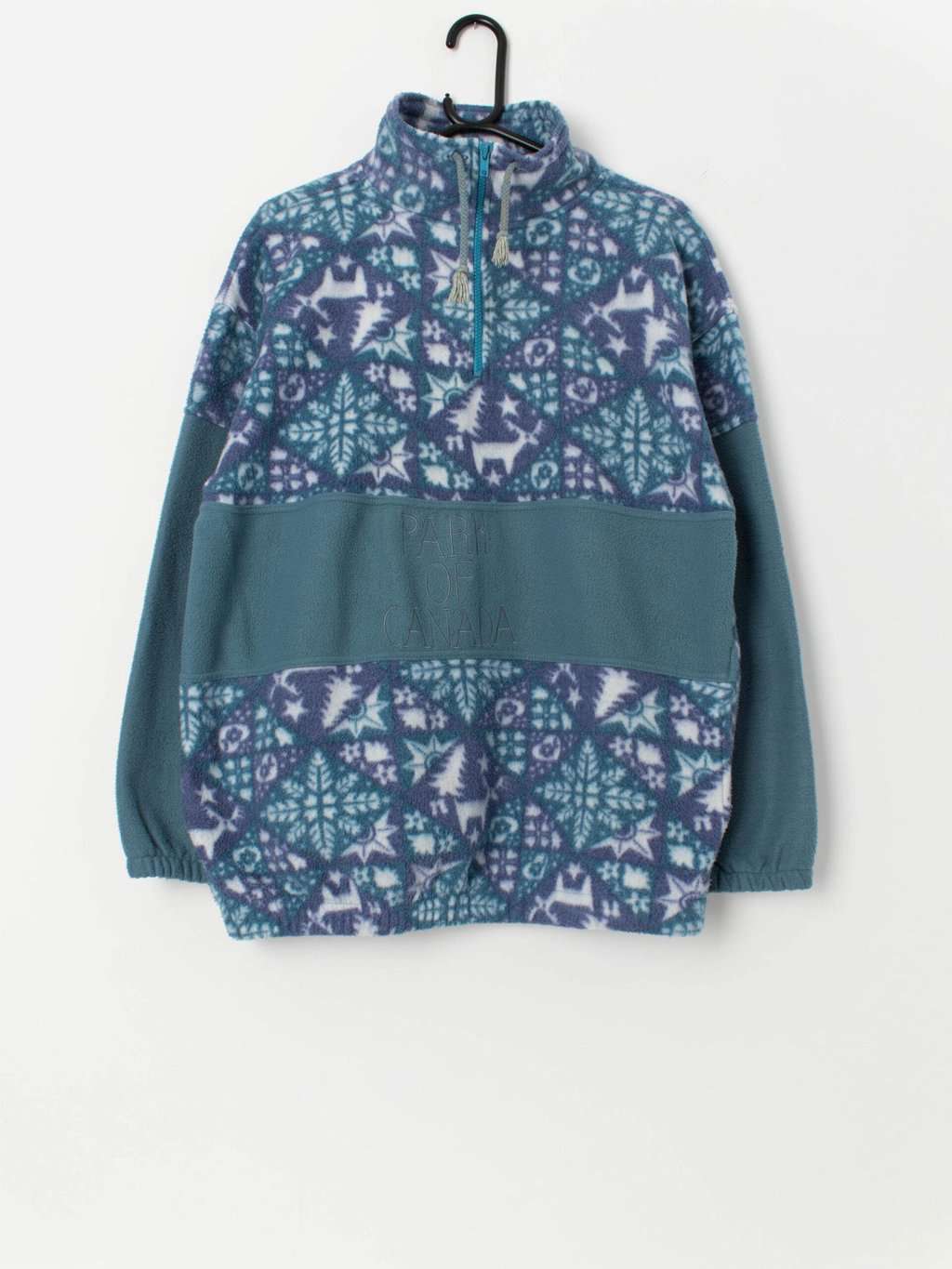 Vintage Park of Canada fleece in teal and purple, Christmas fleece - Large
