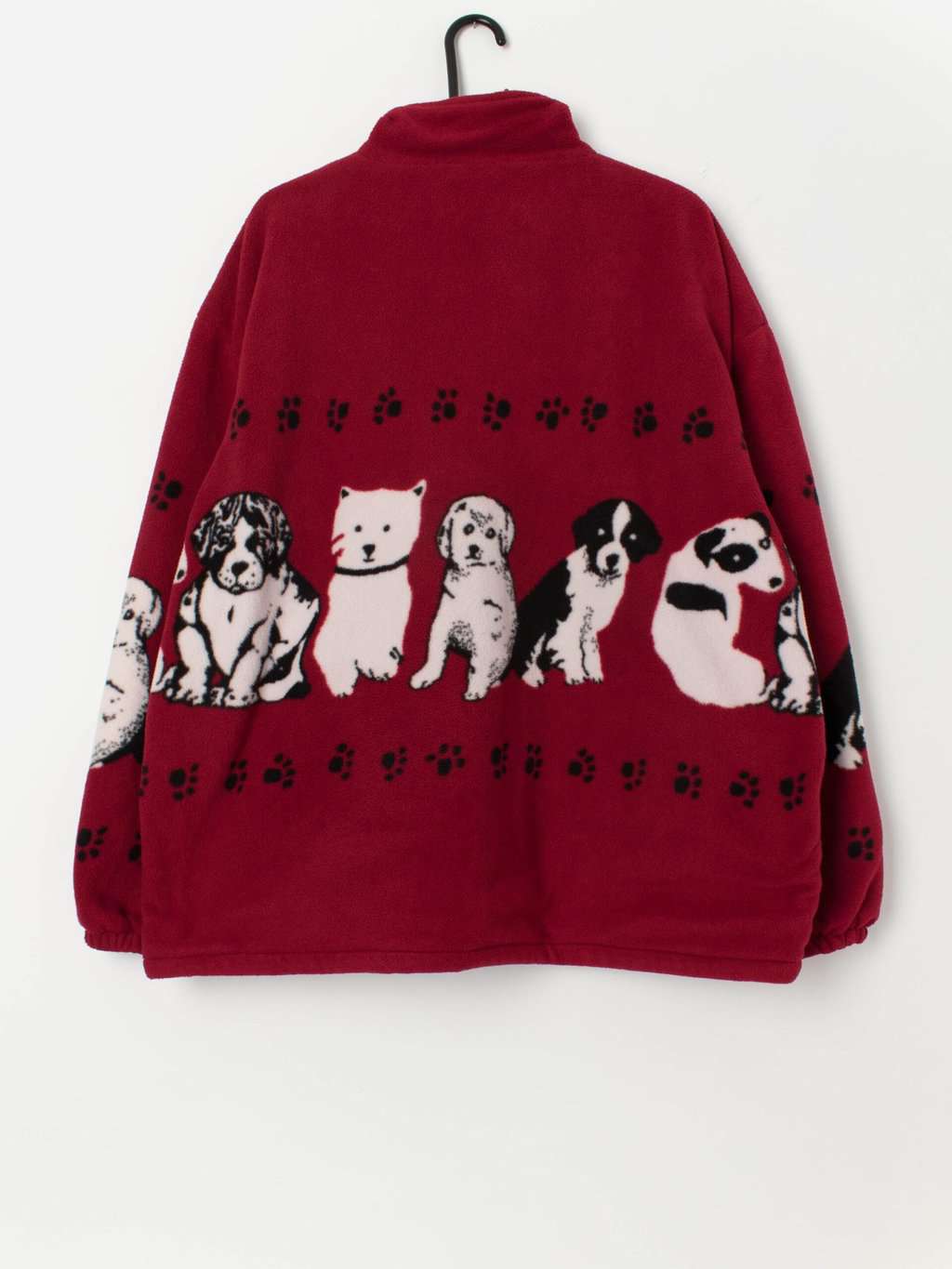 Vintage dog patterned fleece in red, made in UK - 2XL - Image 3