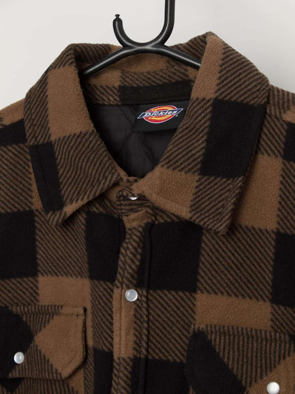 Dickies Portland fleece shirt jacket in brown and black - Large - Image 2