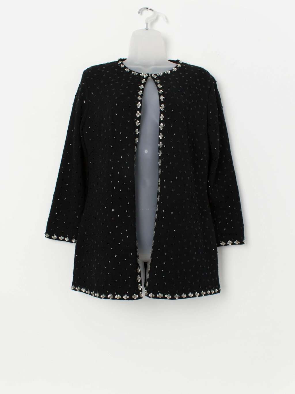 Vintage sequin sparkly jacket cardigan in black and silver - Medium