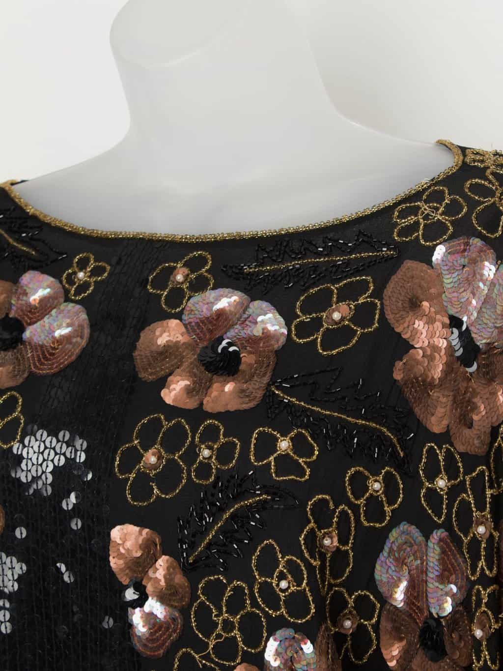 Vintage iridescent sequin top with floral pattern, sparkly beaded top - Medium / Large - Image 2