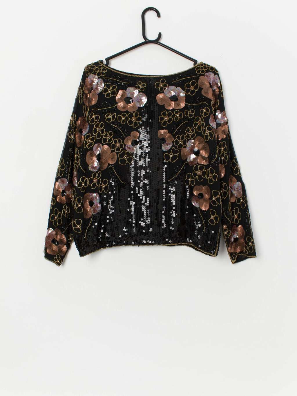 Vintage iridescent sequin top with floral pattern, sparkly beaded top - Medium / Large - Image 3