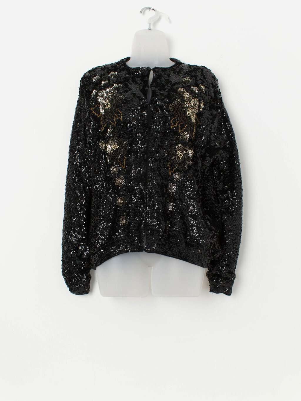 60s vintage jacket, floral party jacket in gold and black - Medium