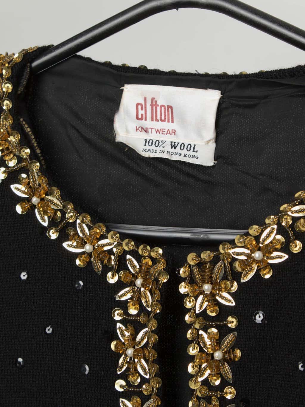70s vintage wool sequin jacket with gold leaf trim - M/L - Image 3