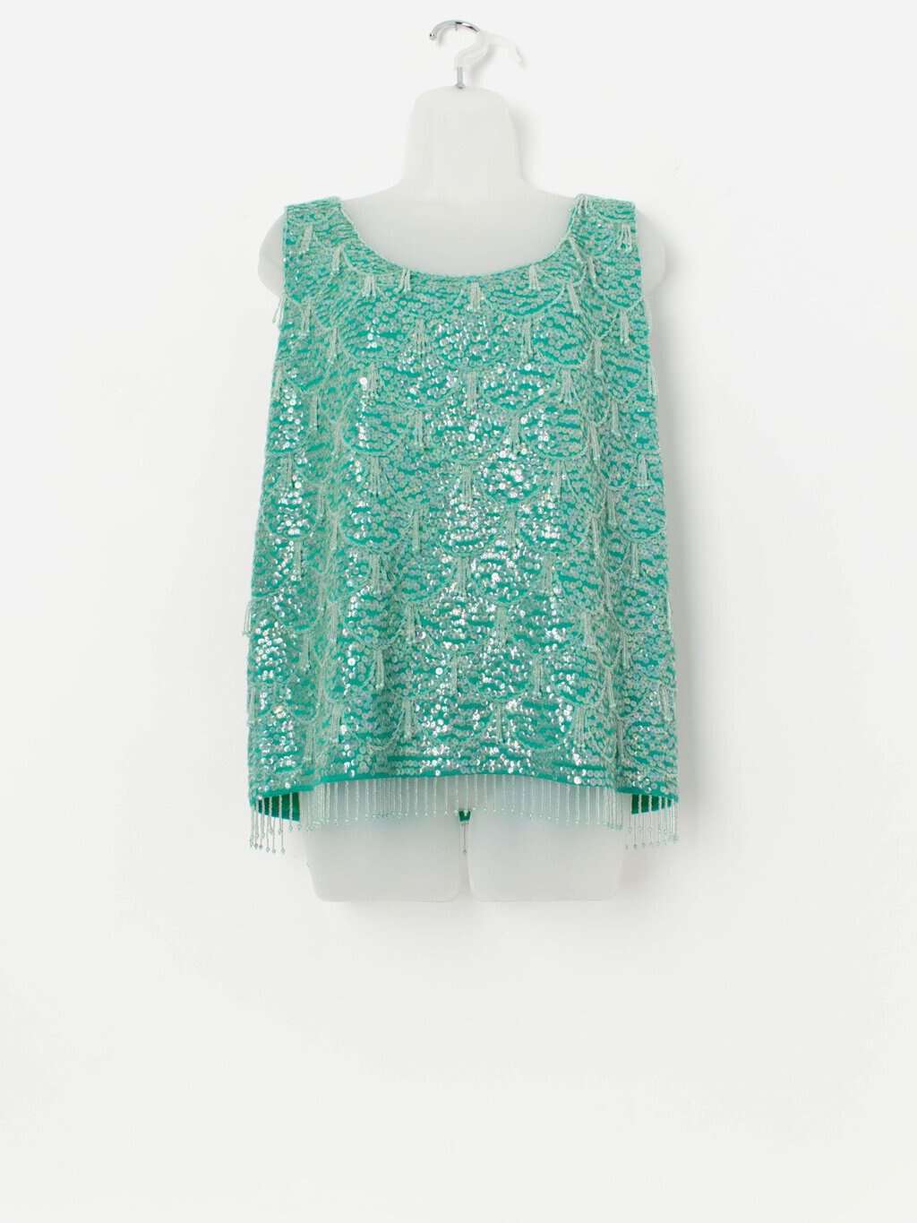 60s vintage beaded sequin top in teal - Medium / Large