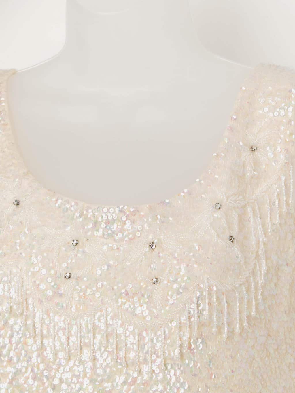 Vintage beaded sequin top vest in cream - Small - Image 2