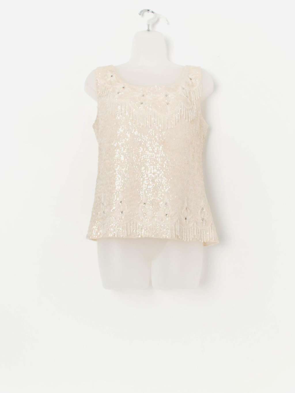 Vintage beaded sequin top vest in cream - Small