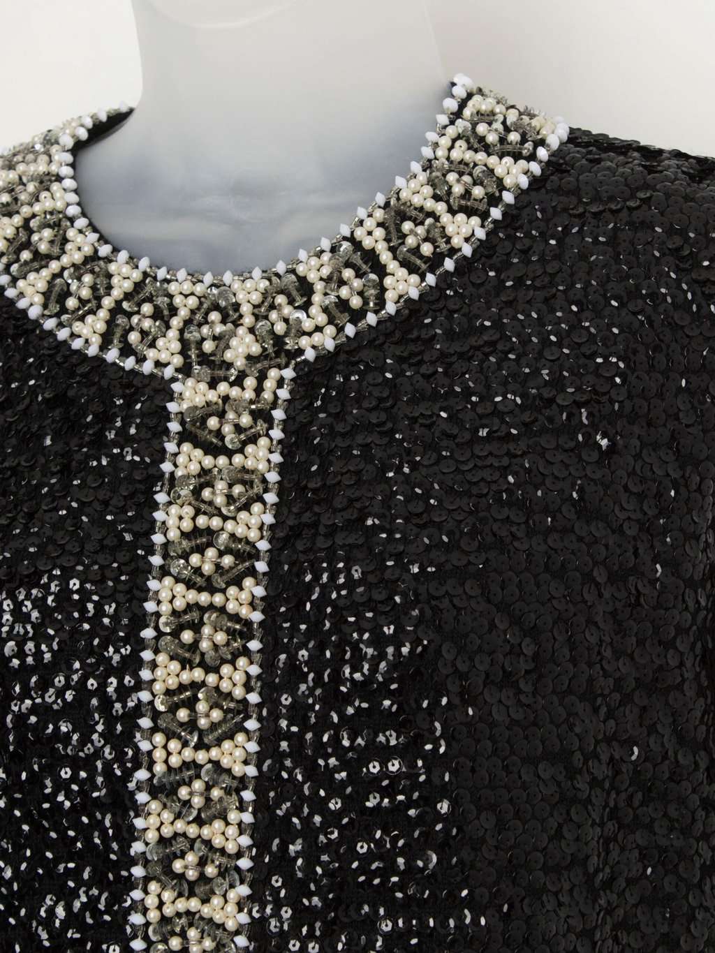 Vintage 60s wool beaded top, sequin vest black and white - Medium / Large - Image 2