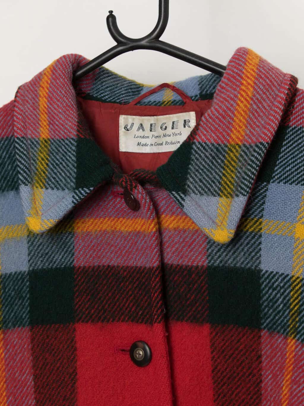 Vintage Jaeger plaid wool jacket / coat, made in Great Britain - Large - Image 2
