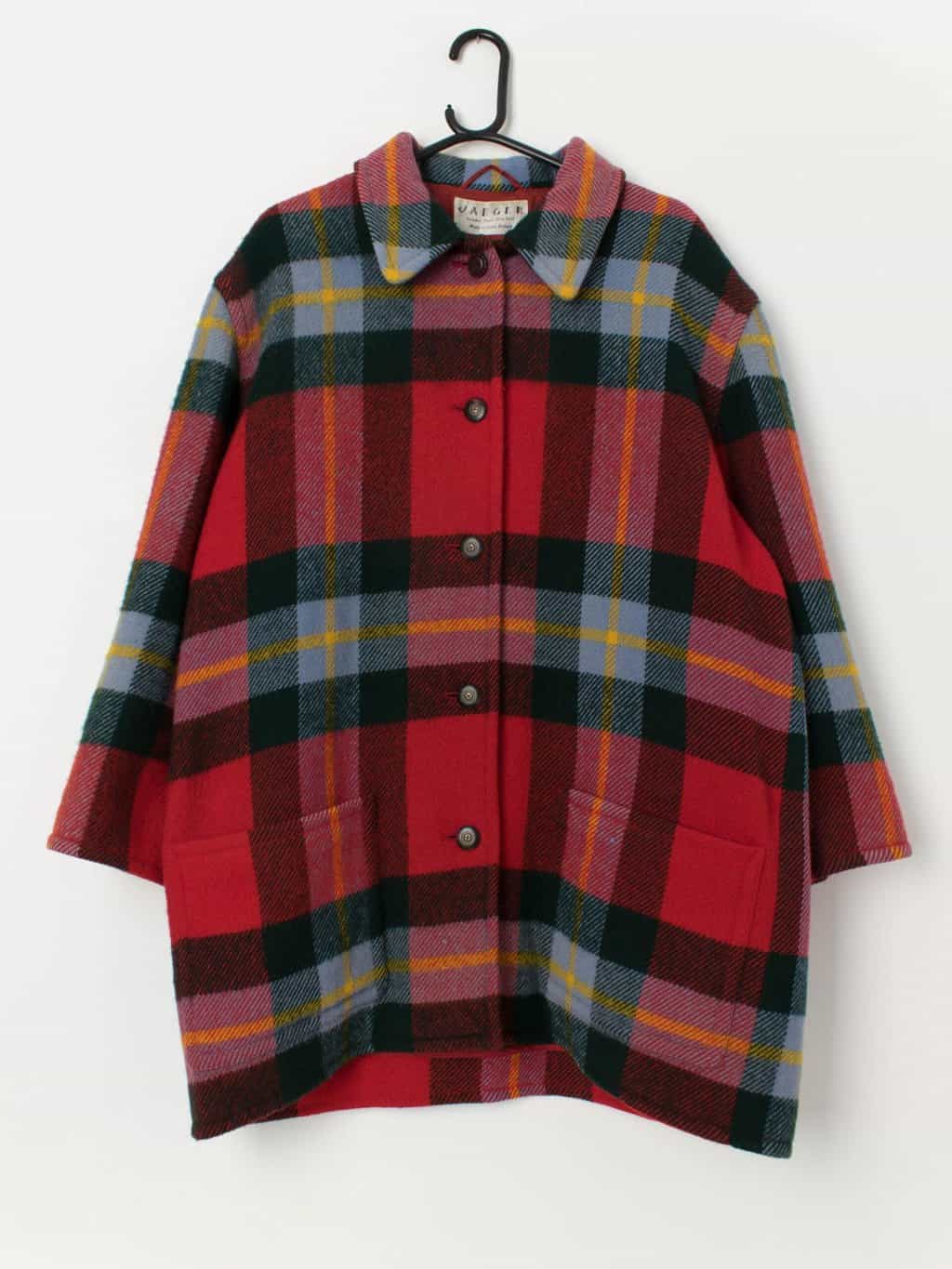 Vintage Jaeger plaid wool jacket / coat, made in Great Britain - Large