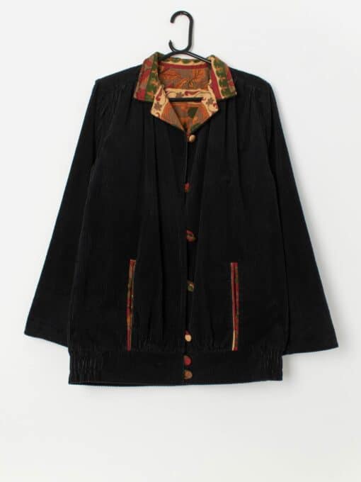 Vintage jumbo cord jacket with autumn floral lining - Medium / Large