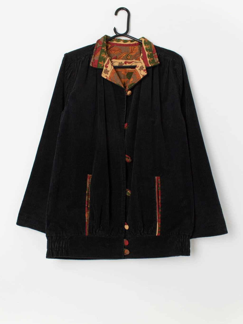 Vintage jumbo cord jacket with autumn floral lining - Medium / Large