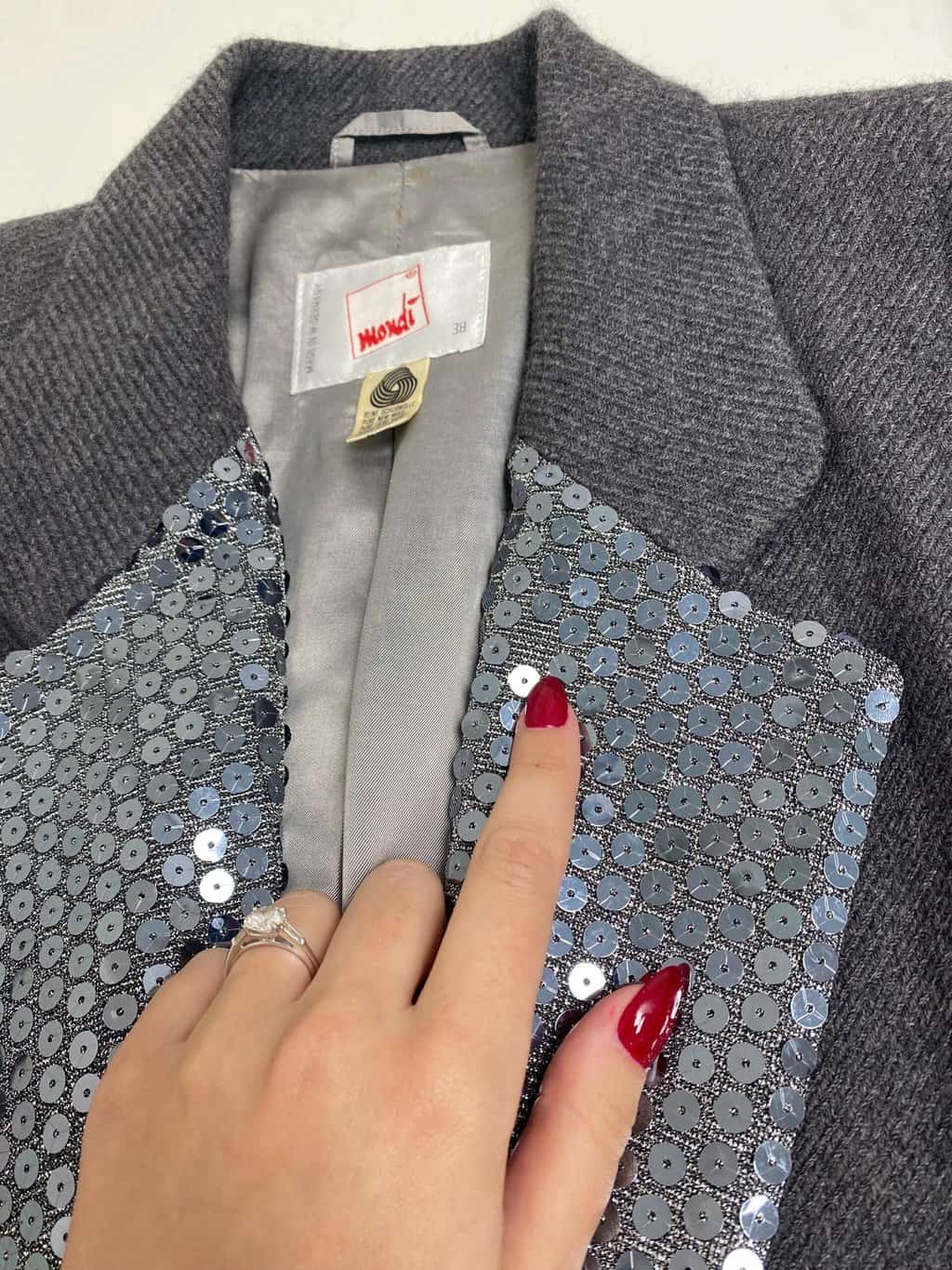 90s vintage Mondi grey wool blazer with sequin lapel - Small / Medium - Image 6
