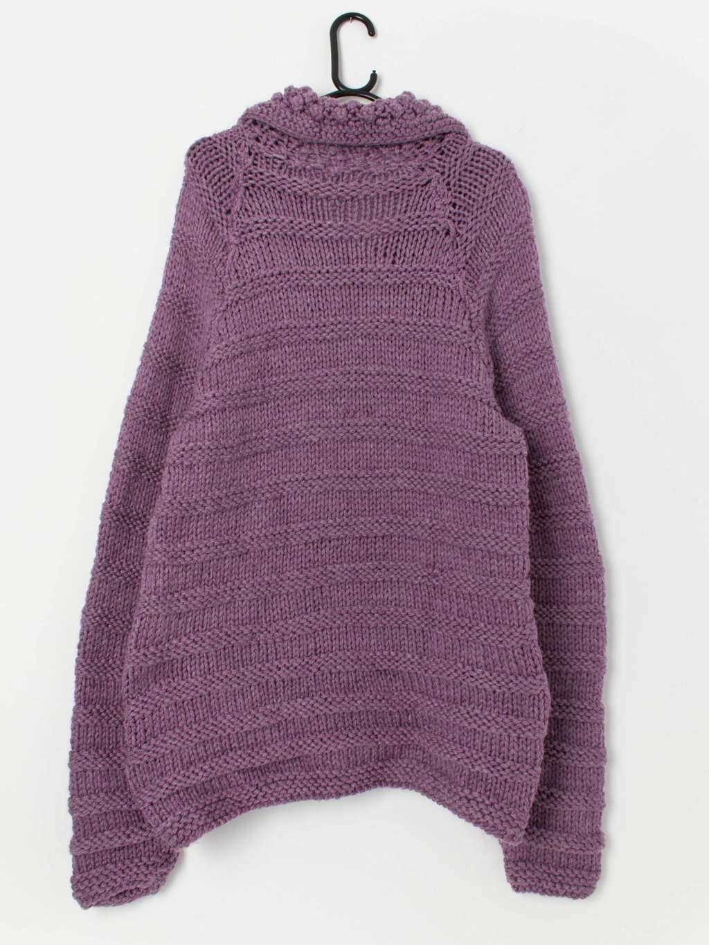 Vintage lilac handknitted oversized cardigan, loose knit - Medium / Large - Image 3