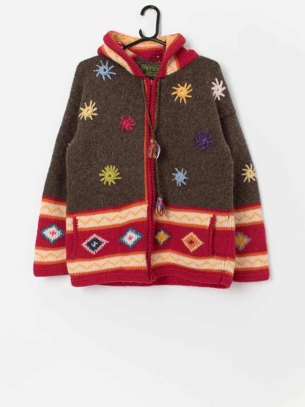 Vintage chunky knit mirrorwork cardigan by Amor - Medium