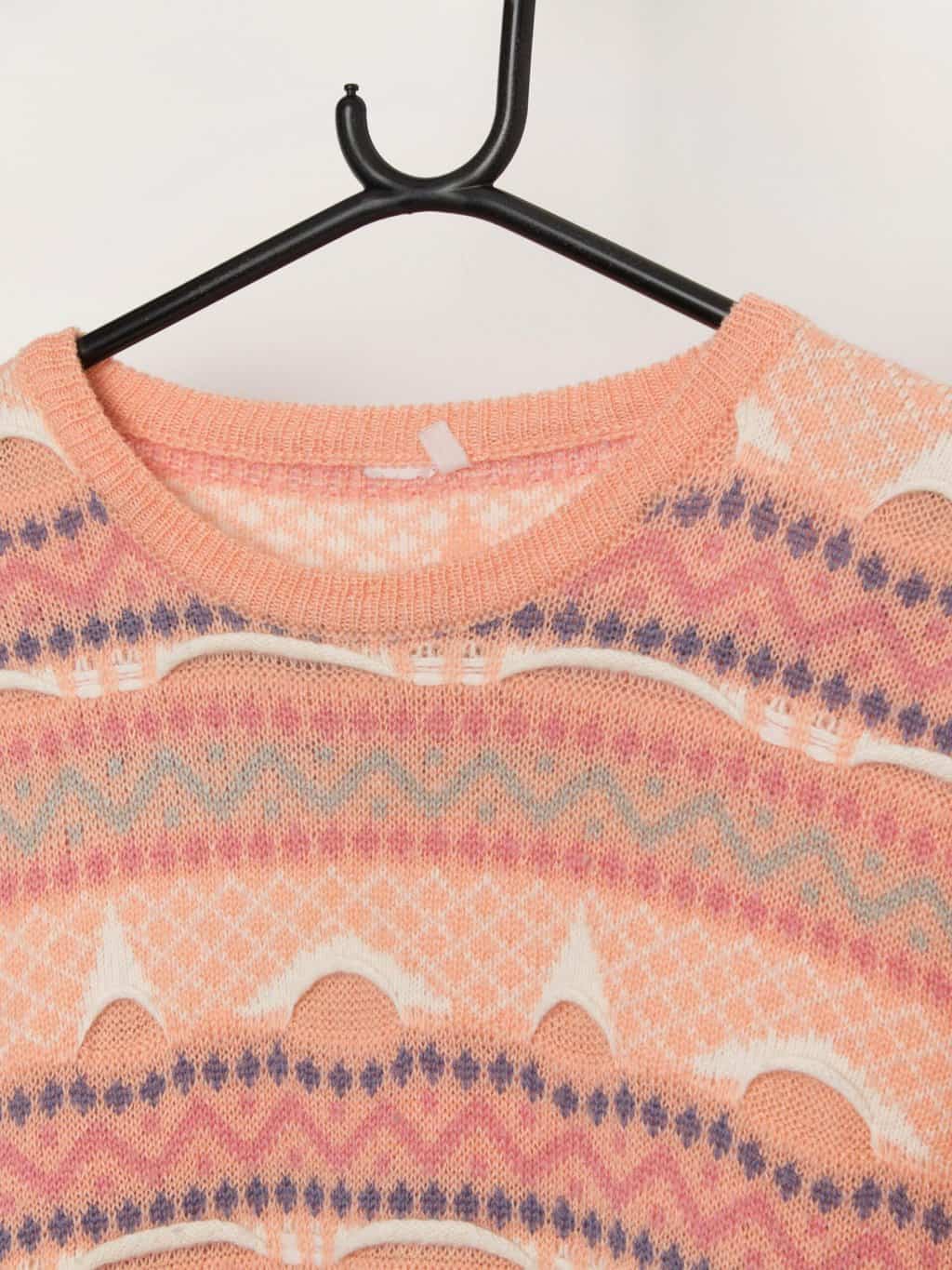 Vintage peach 3D knit oversized jumper - Medium - Image 2