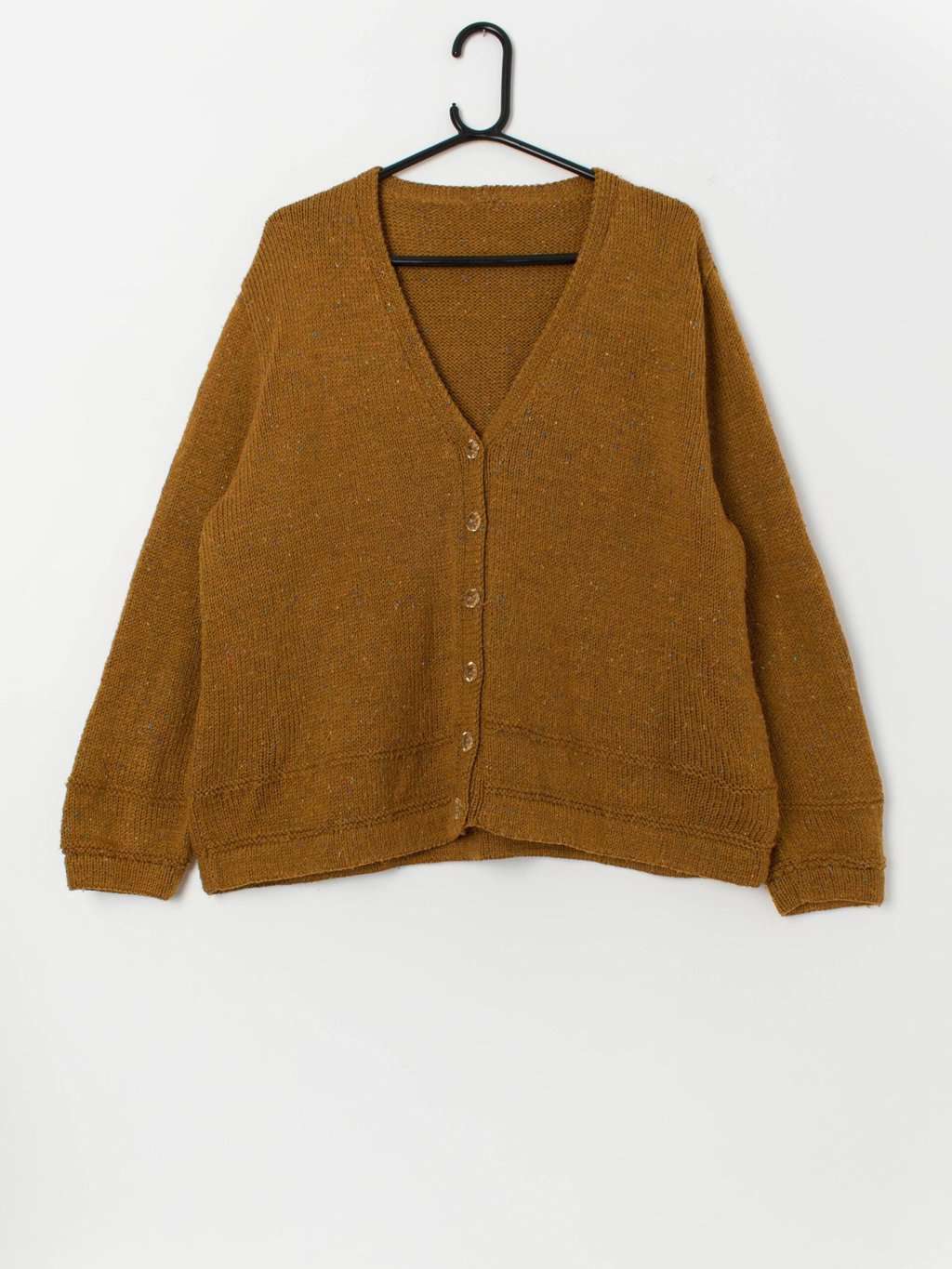 Handknitted vintage autumn cardigan in mustard yellow - Medium / Large