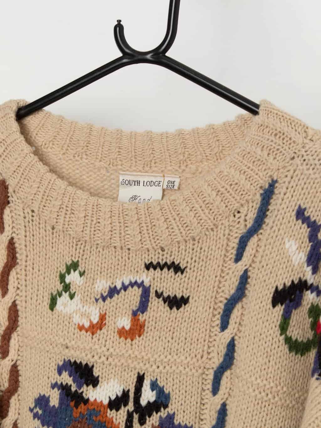 Vintage hand crafted cable knit chunky autumn jumper - L - Image 2